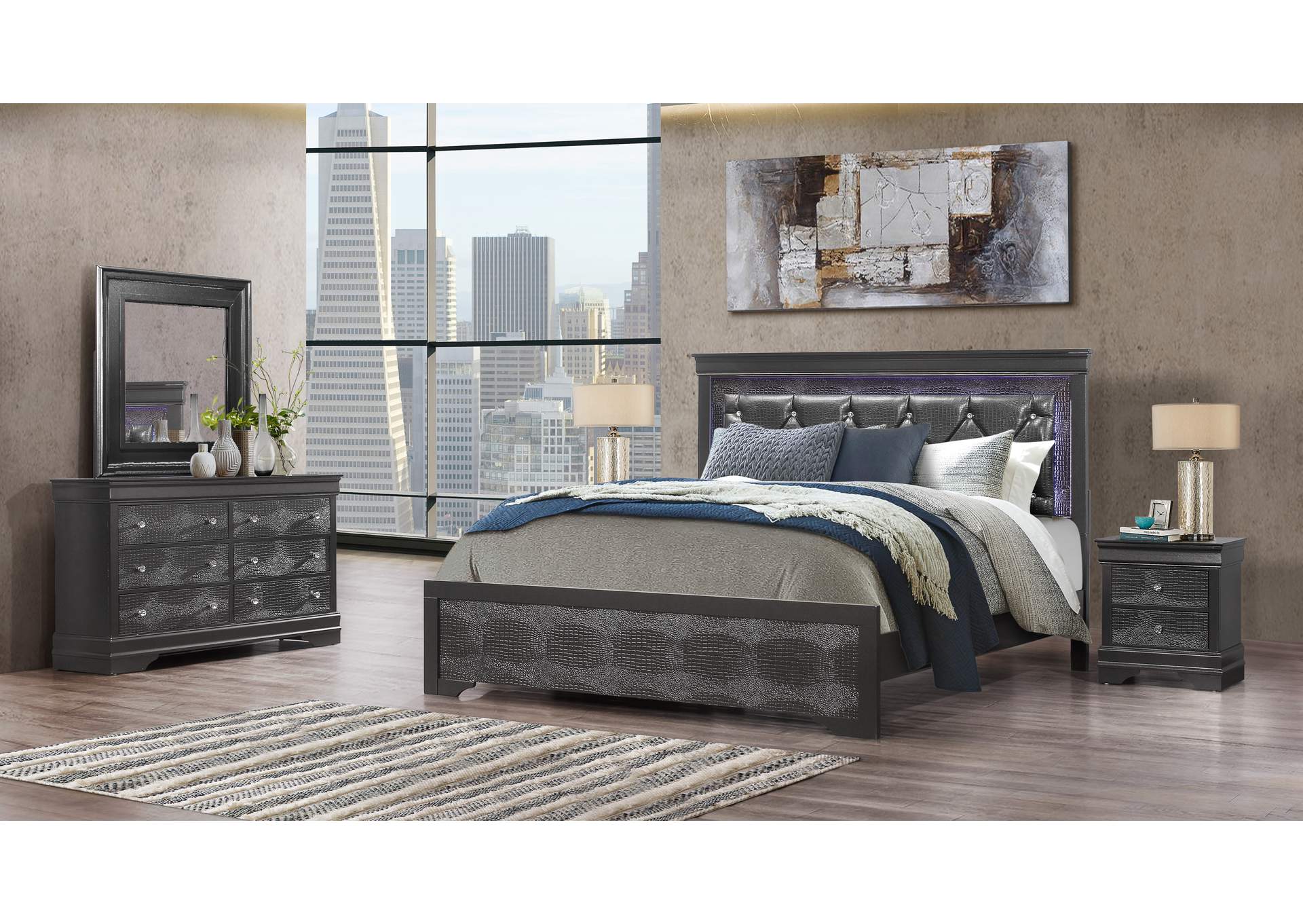 Metallic Grey Pompei King Bed,Global Furniture USA