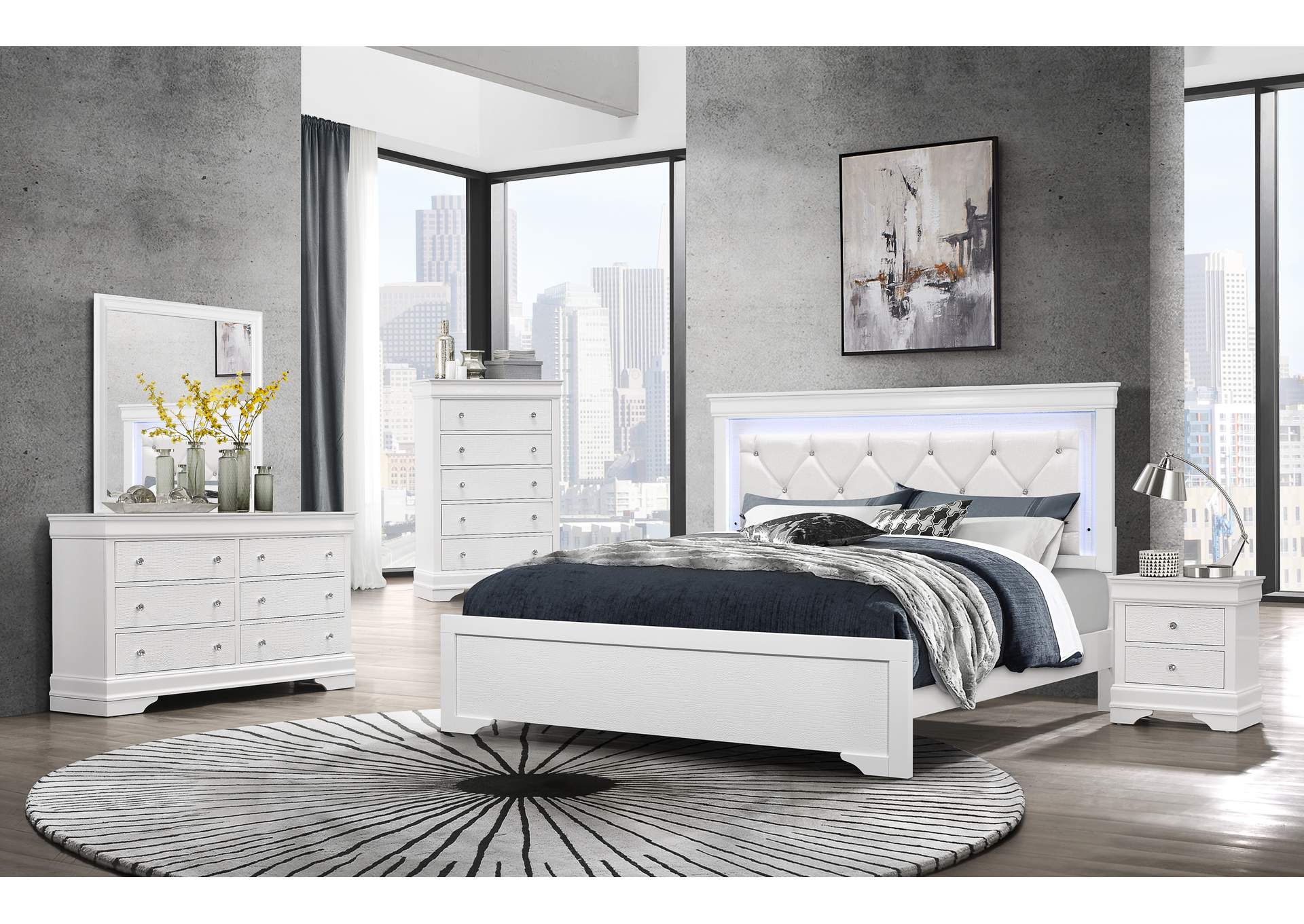Metallic White Pompei King Bed,Global Furniture USA