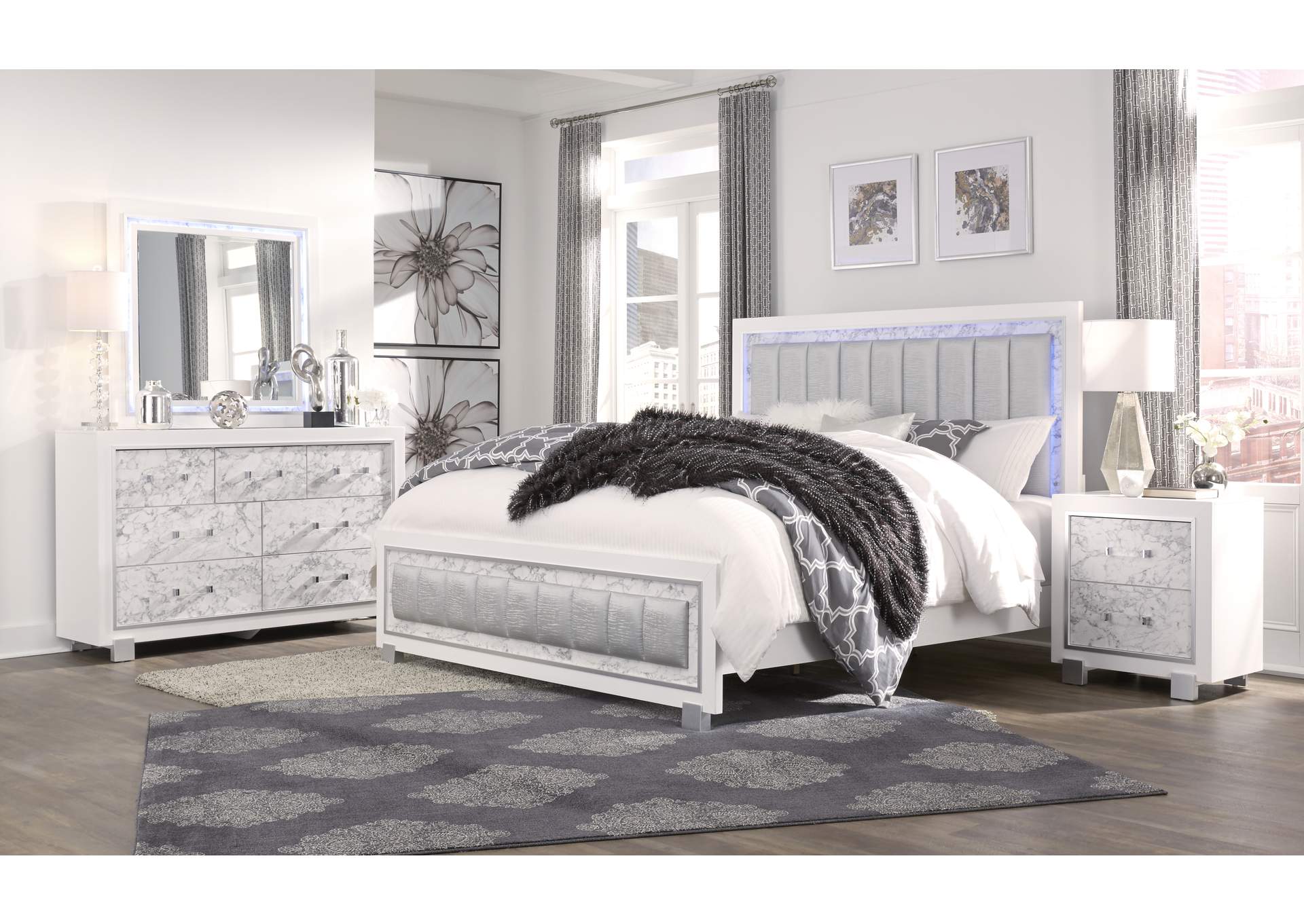 White Santorini Queen Bed,Global Furniture USA