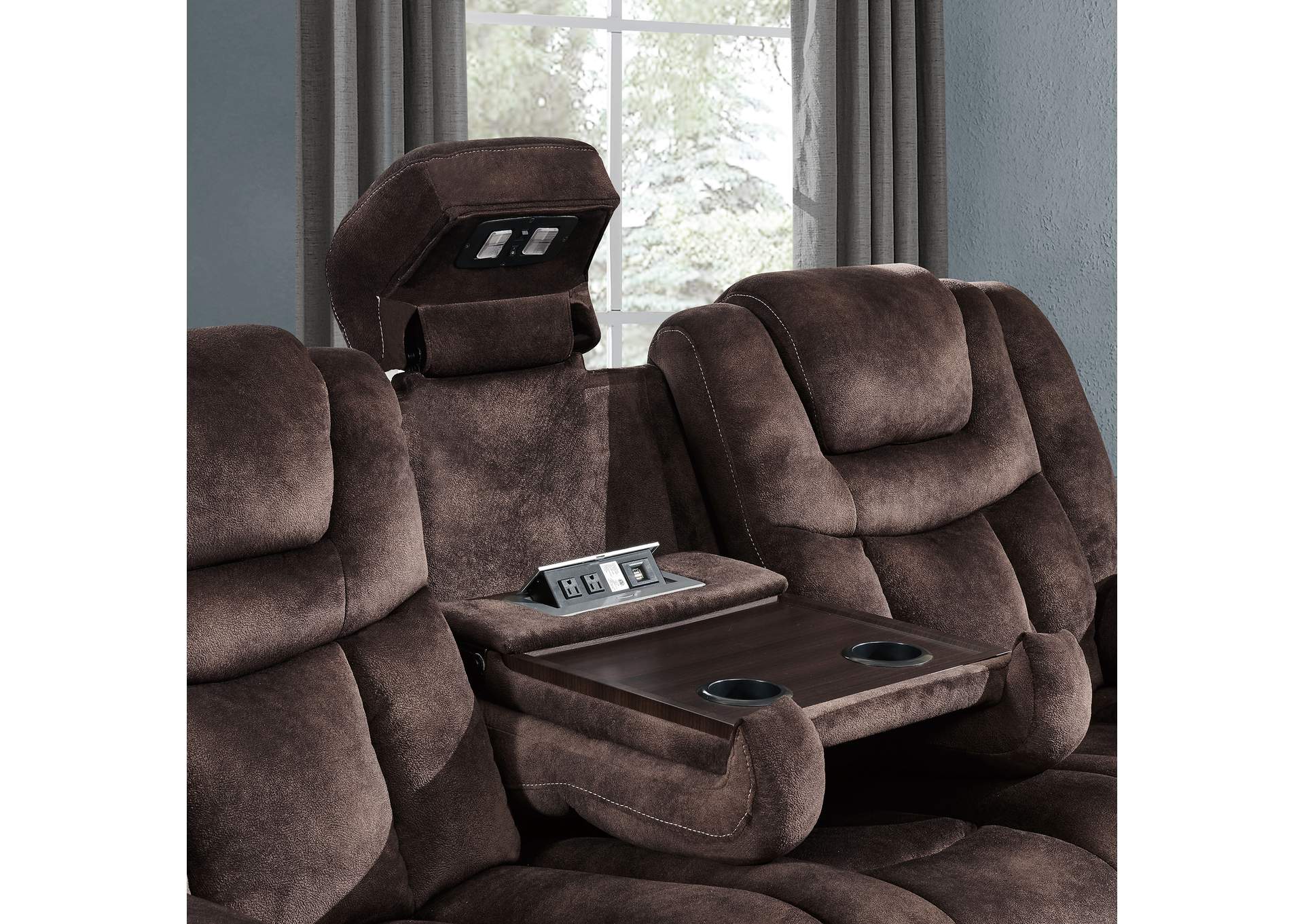 Chocolate Power Reclining Sofa W/ DDT, Power Headrest, & Usb,Global Furniture USA