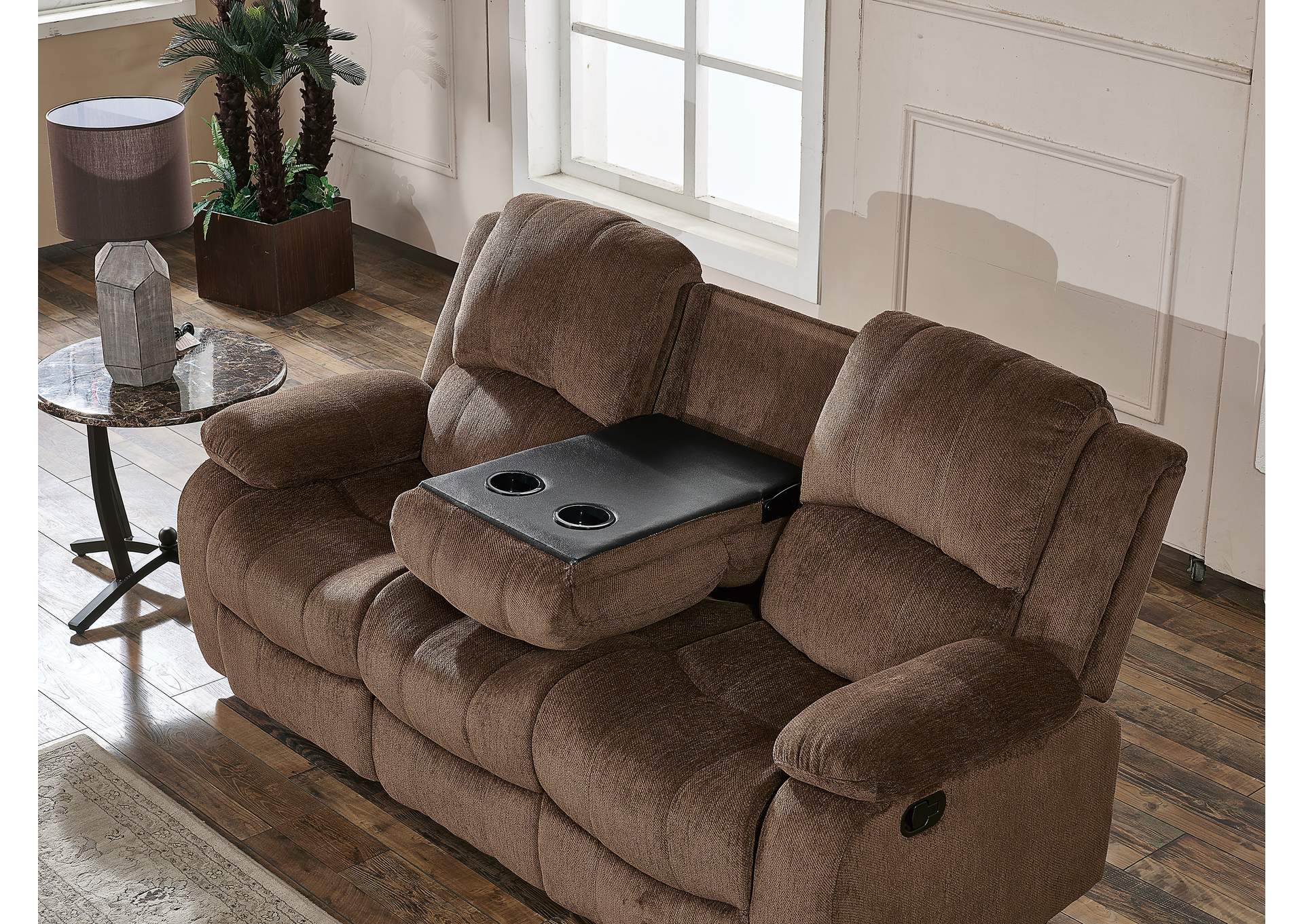 Brown Reclining Sofa W/ Drop Down Table,Global Furniture USA