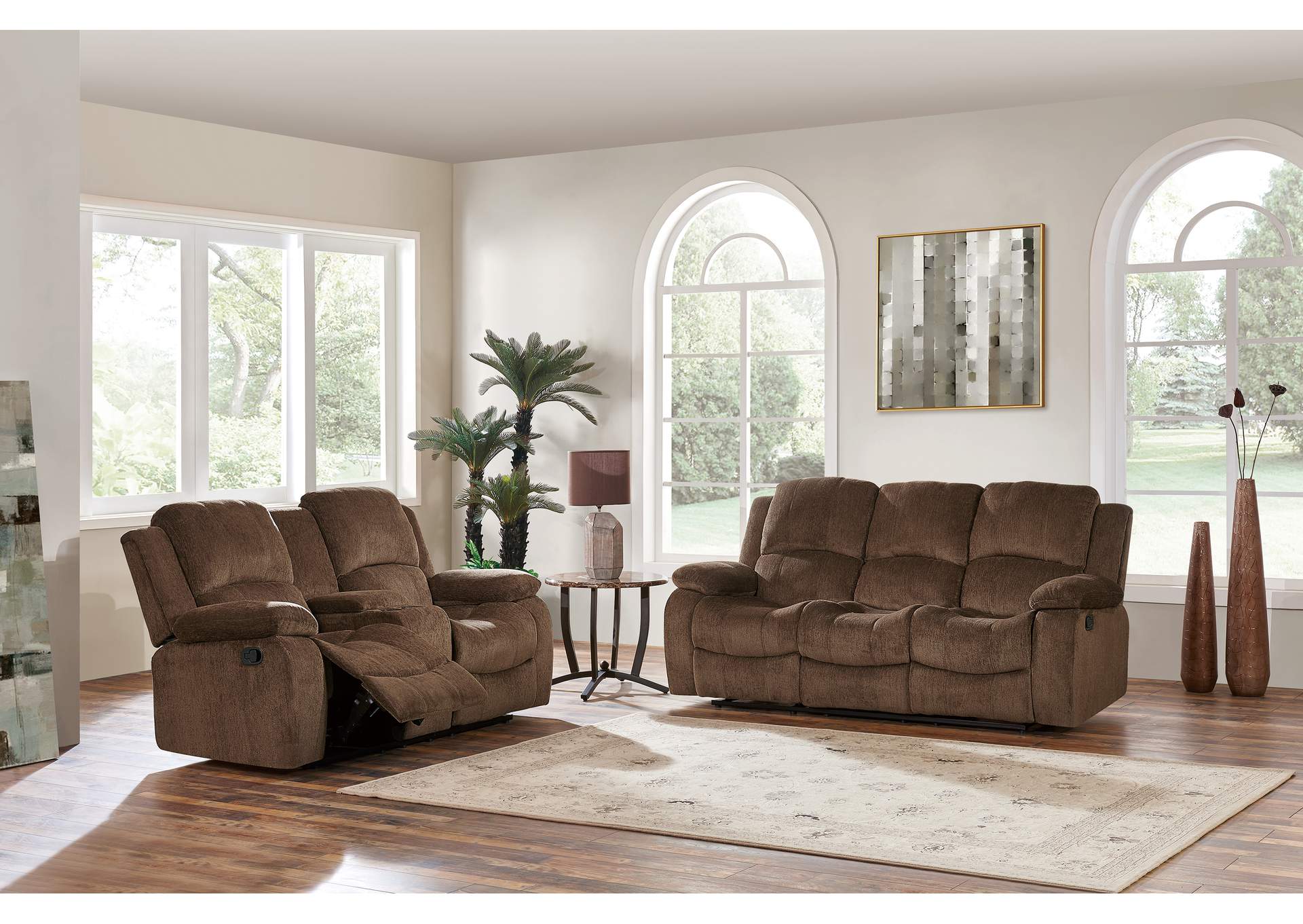 Brown Reclining Sofa W/ Drop Down Table,Global Furniture USA