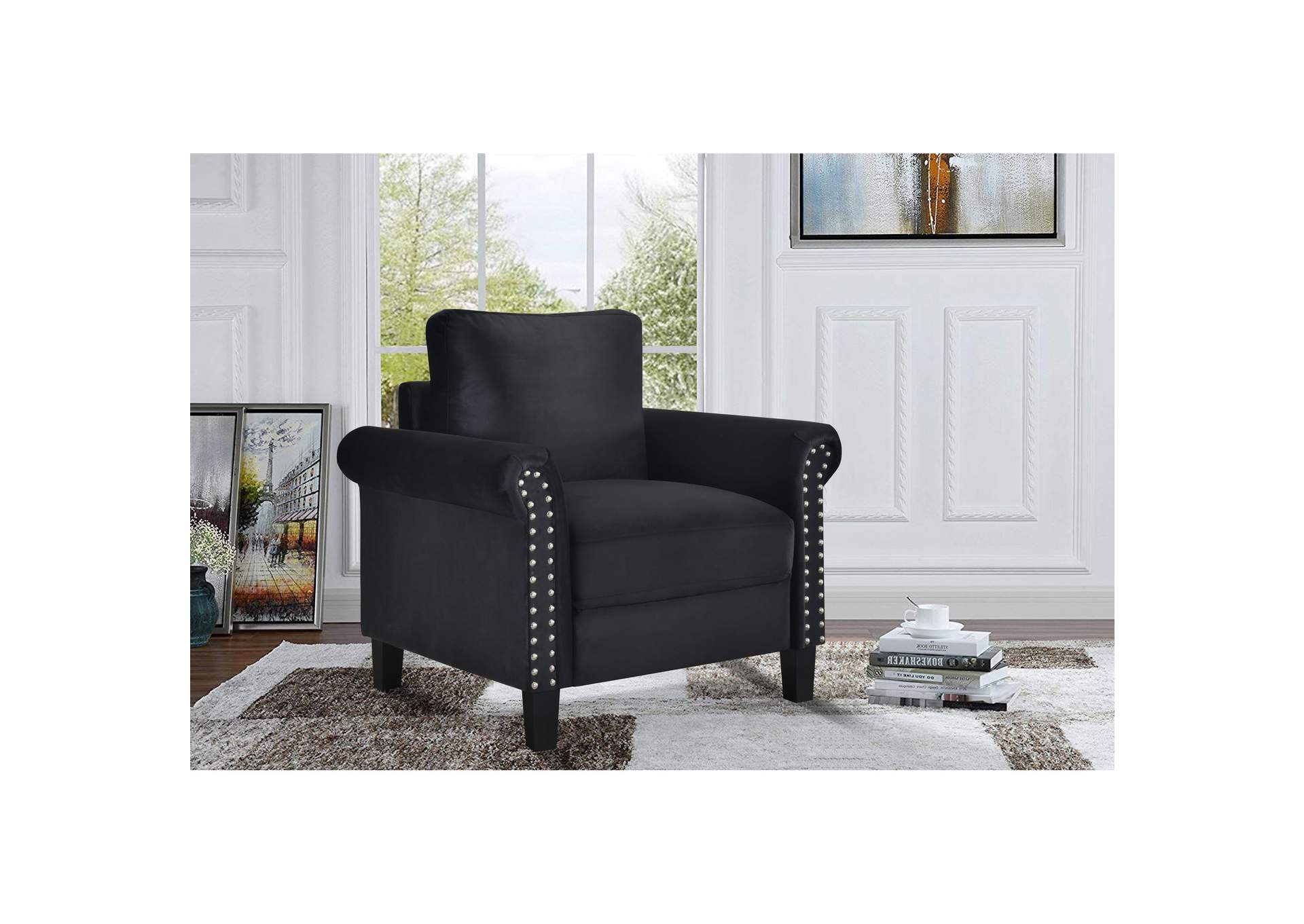 Black Velvet Chair,Global Furniture USA