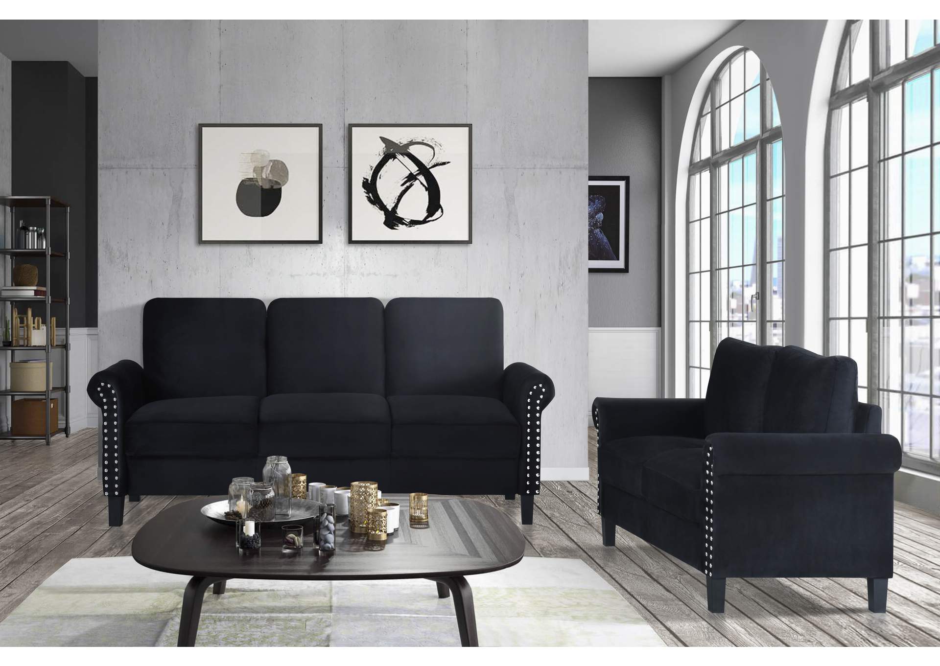 Black Velvet Sofa,Global Furniture USA