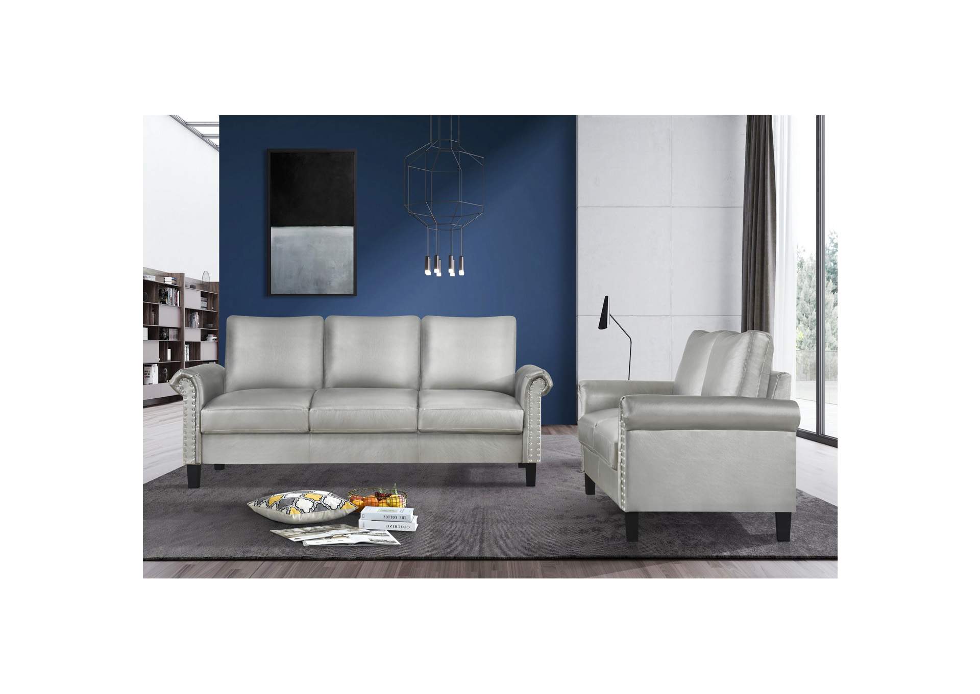 Faux Silver Leather Loveseat,Global Furniture USA