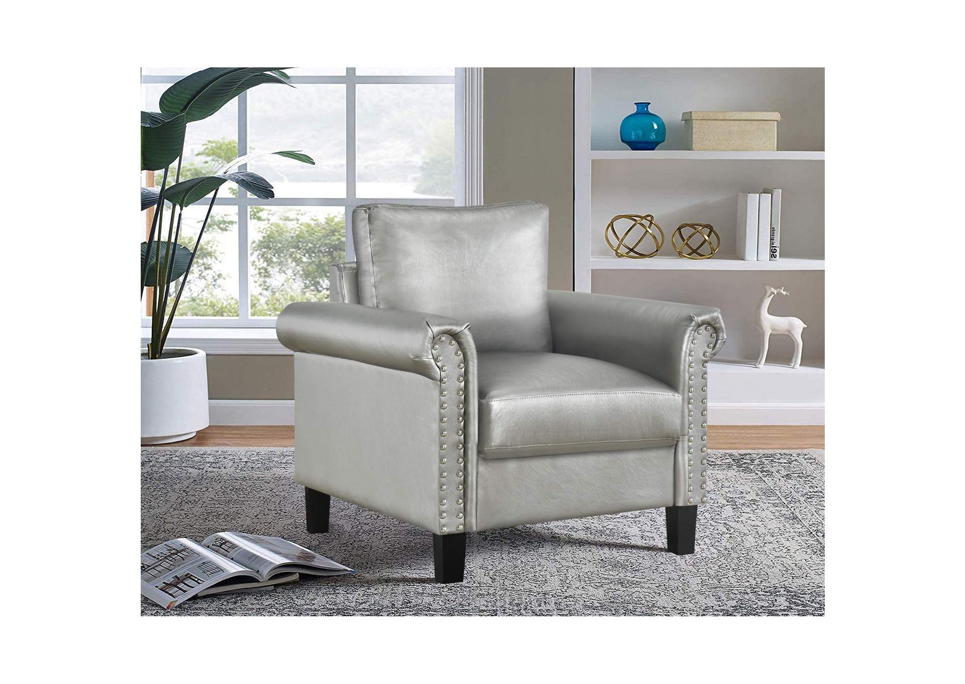 Faux Silver Leather Chair,Global Furniture USA