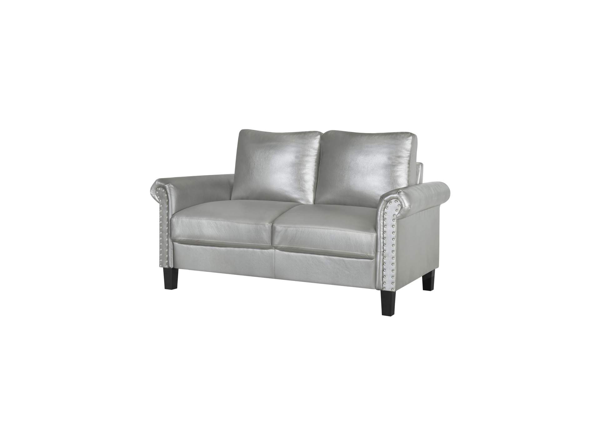 Silver Faux Leather Loveseat Best, Silver Leather Chair