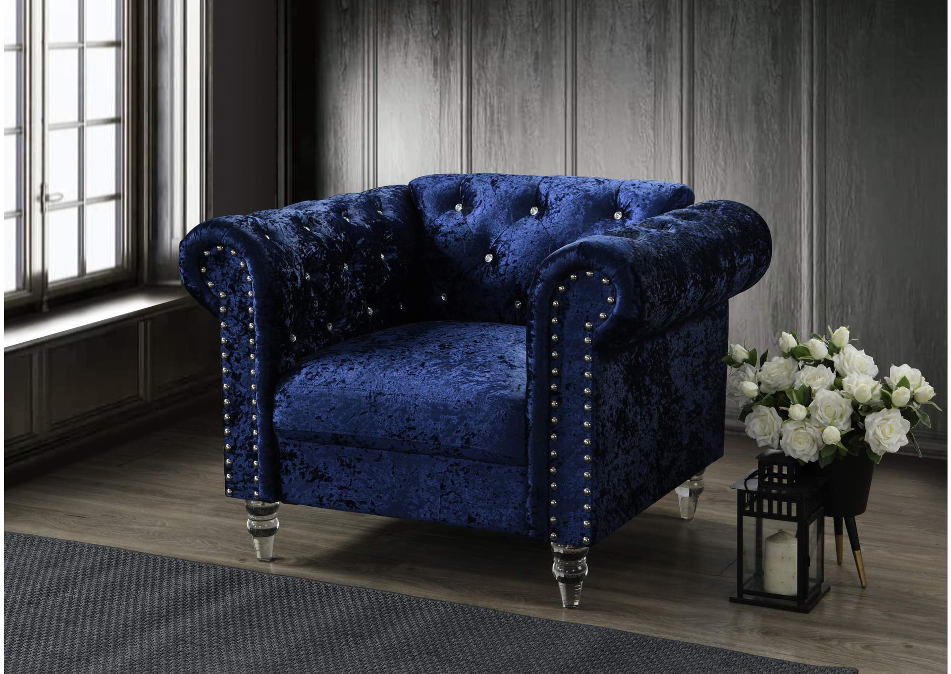Blue Velvet Tufted KD Chair,Global Furniture USA