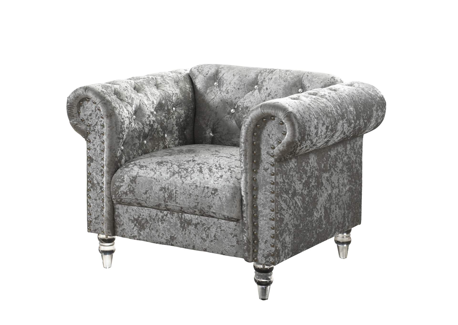 Grey Velvet Tufted KD Chair,Global Furniture USA