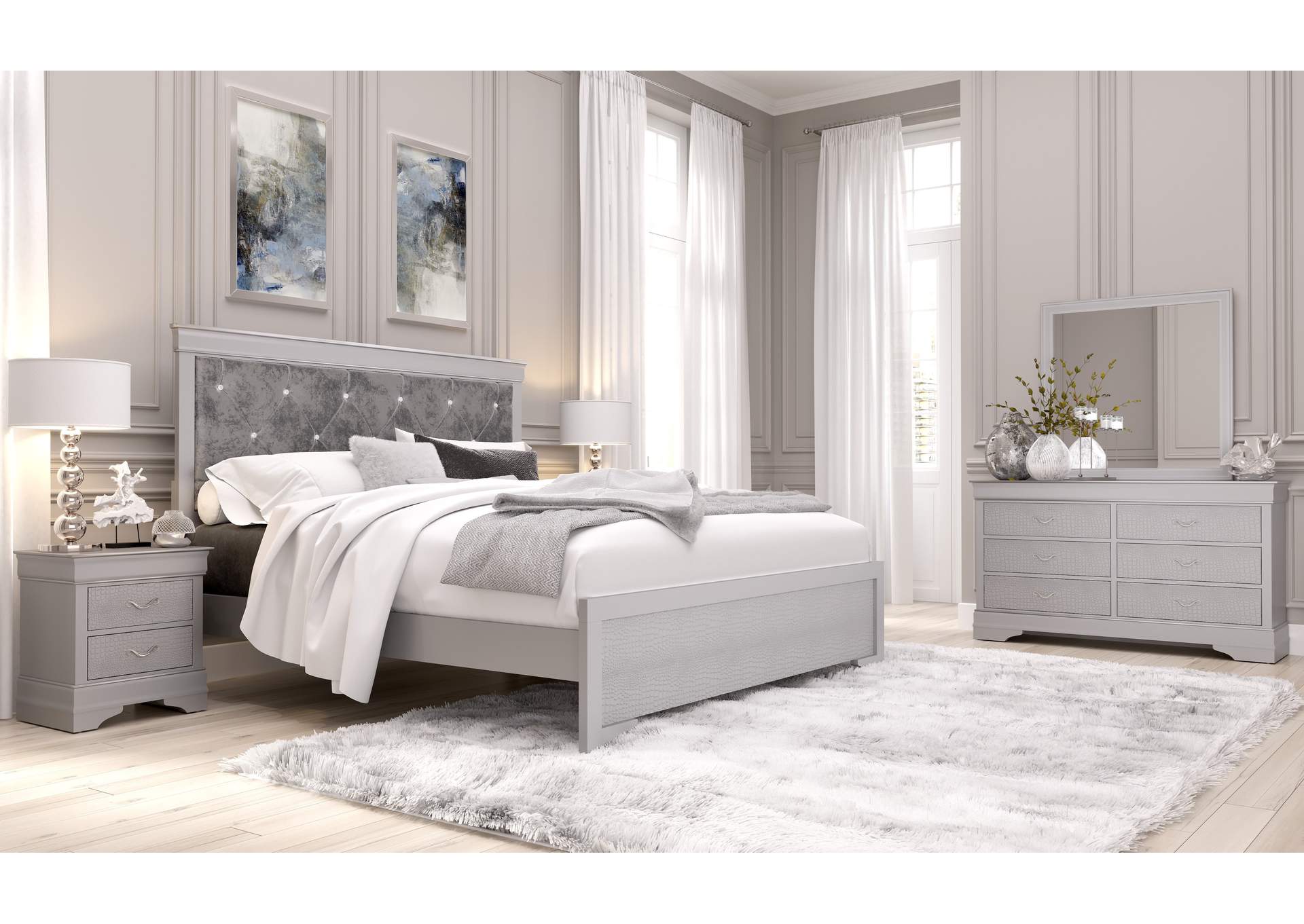 Verona Silver Full Bed W/ Dresser & Mirror,Global Furniture USA