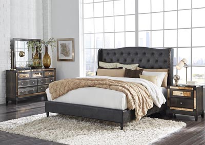 Image for Mirror Upholstered Chocolate Queen Bed