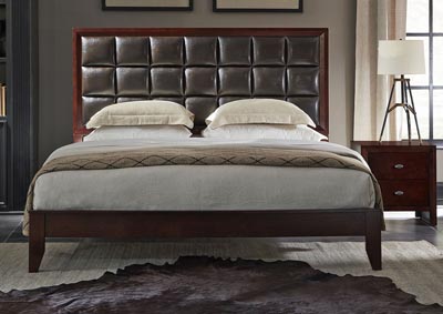 Carolina Cherry/Brown Upholstered Platform Queen Bed,Global Furniture USA