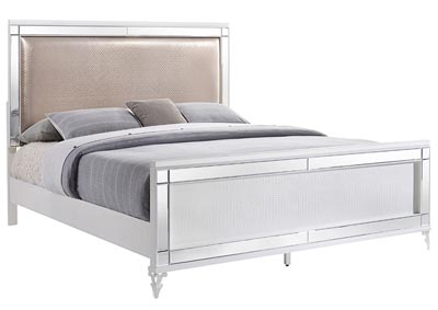 Catalina Metallic White Upholstered King Panel Bed,Global Furniture USA