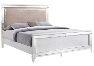 Catalina Metallic White Upholstered Queen Panel Bed