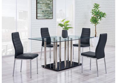 Black/Chrome Dining Table w/4 Black Dining Chair,Global Furniture USA