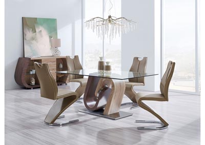 Brown Walnut Glass-Top Dining Table w/4 Dining Chairs,Global Furniture USA