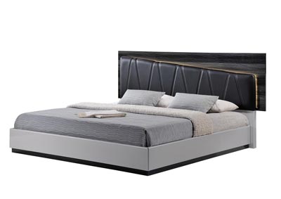 Lexi Silver Line/Zebra Grey Upholstered Platform King Bed