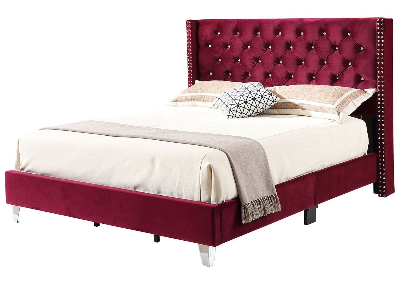 Cherry Velvet King Upholstered Bed,Glory Furniture