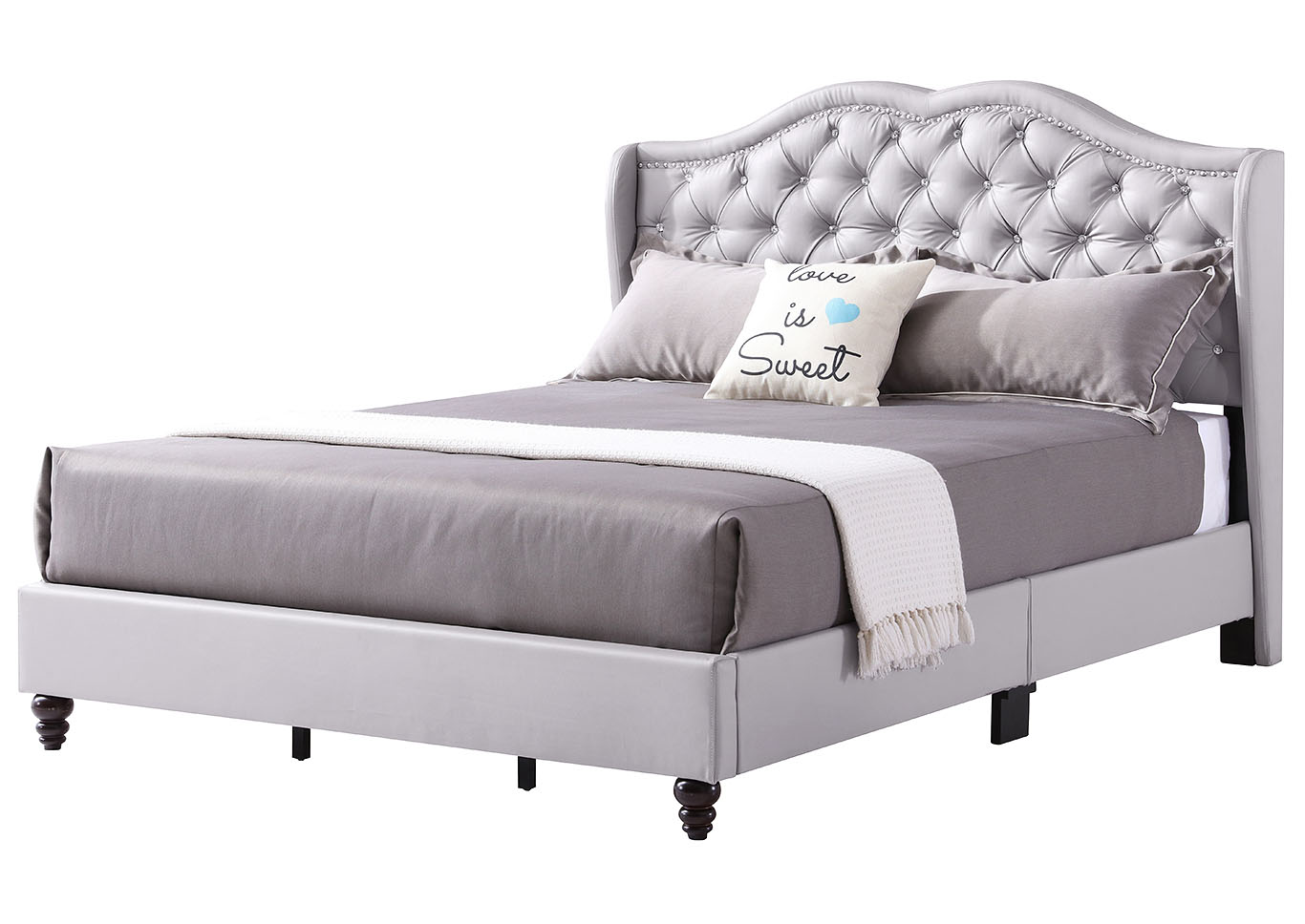 Gray Faux Leather Upholstered Queen Bed,Glory Furniture