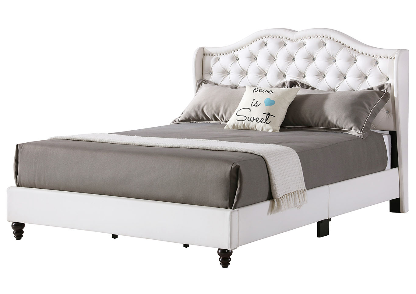 White Faux Leather Upholstered King Bed,Glory Furniture
