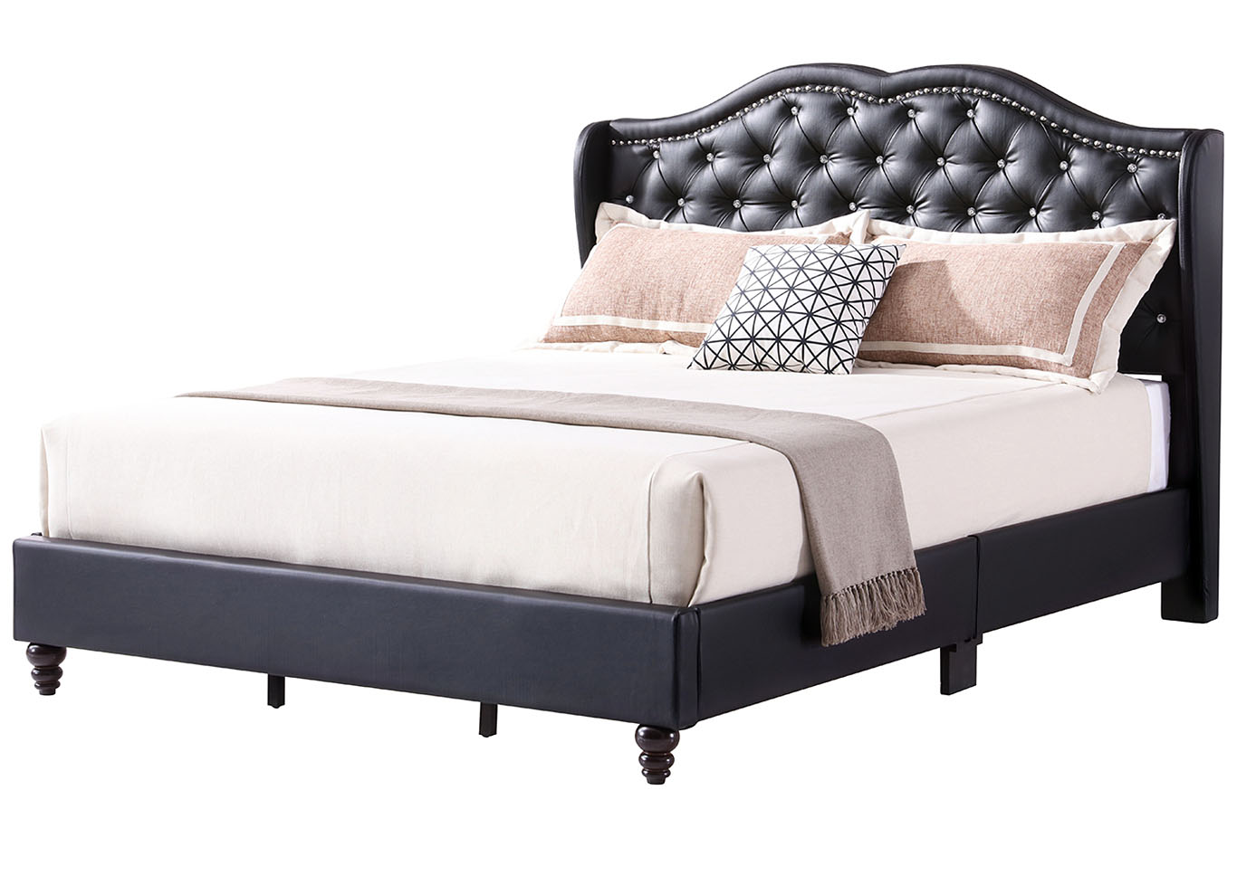 Black Faux Leather Upholstered King Bed,Glory Furniture