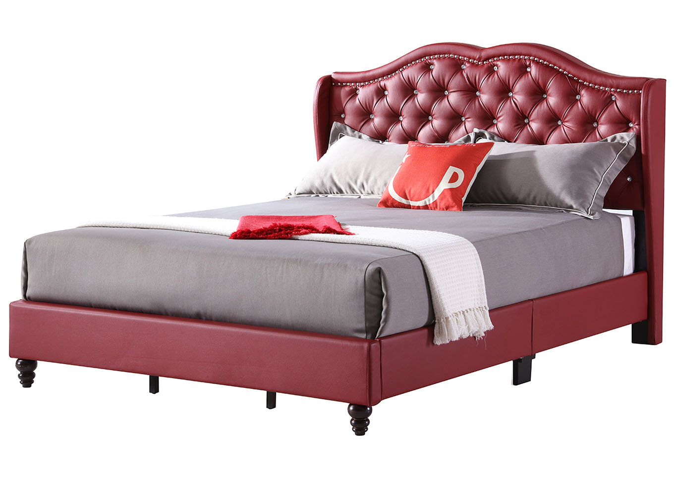 Red Faux Leather Upholstered Full Bed, Red Faux Leather Bed Frame