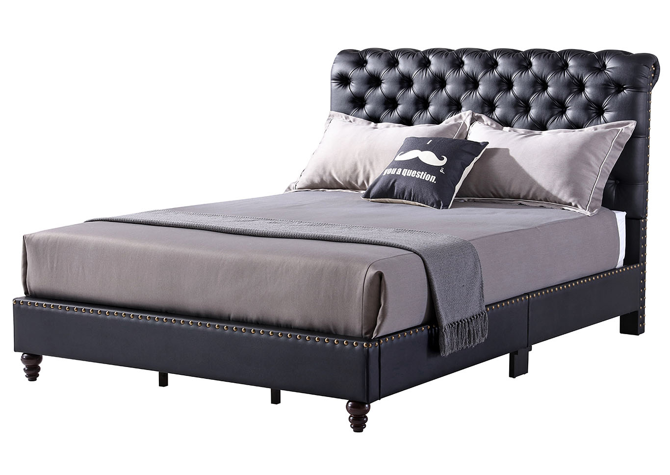 Black Faux Leather Tufted Upholstered King Bed,Glory Furniture