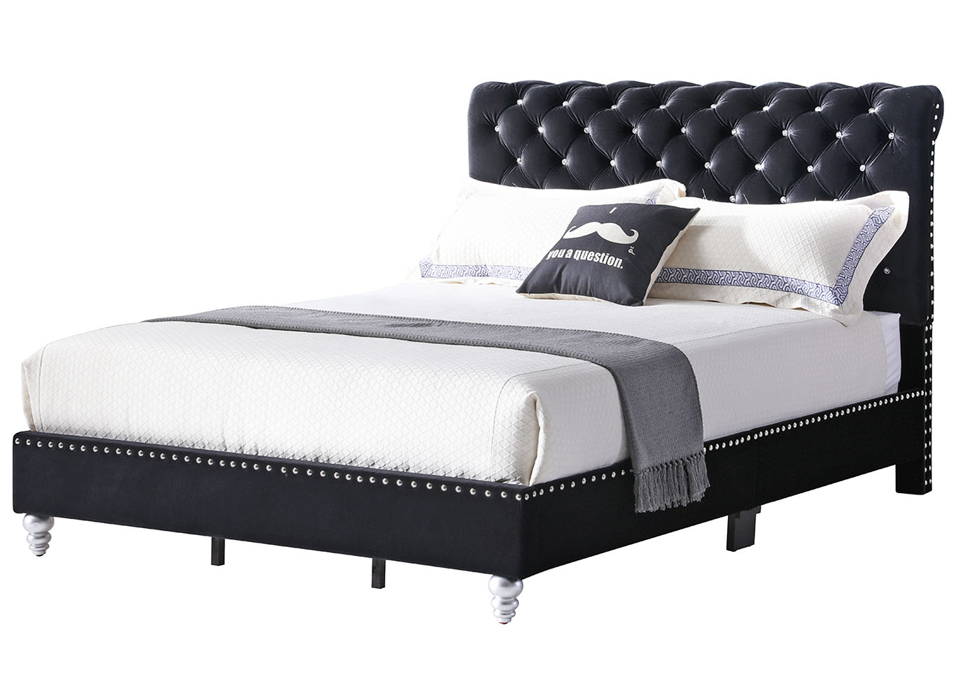 Black Velvet Micro Suede Tufted Upholstered Queen Bed,Glory Furniture