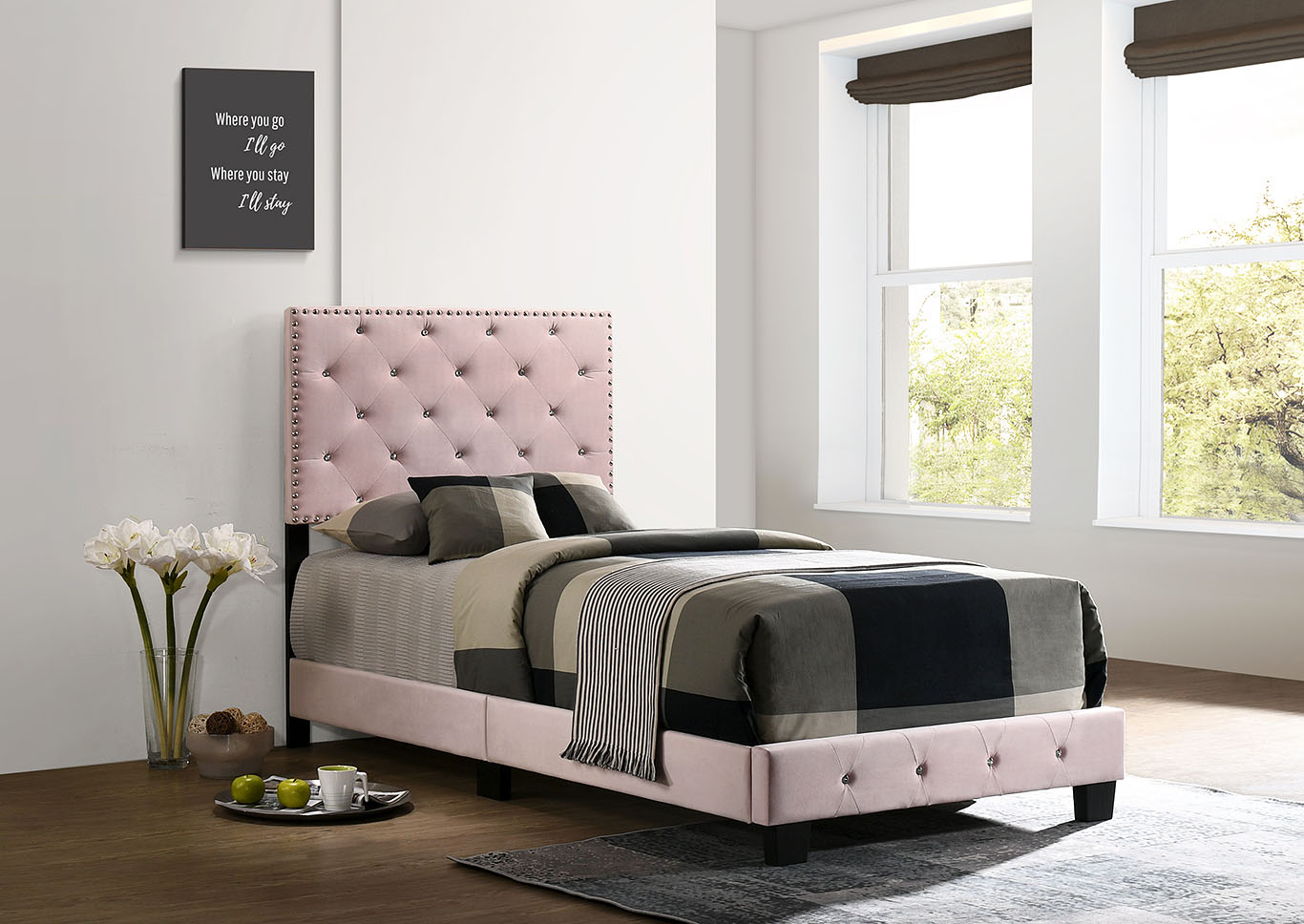 Suffolk Pink Twin Bed,Glory Furniture