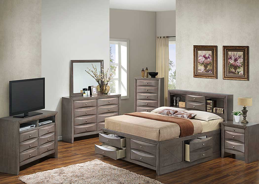 Gray Queen Storage Bookcase Bed, Dresser & Mirror,Glory Furniture