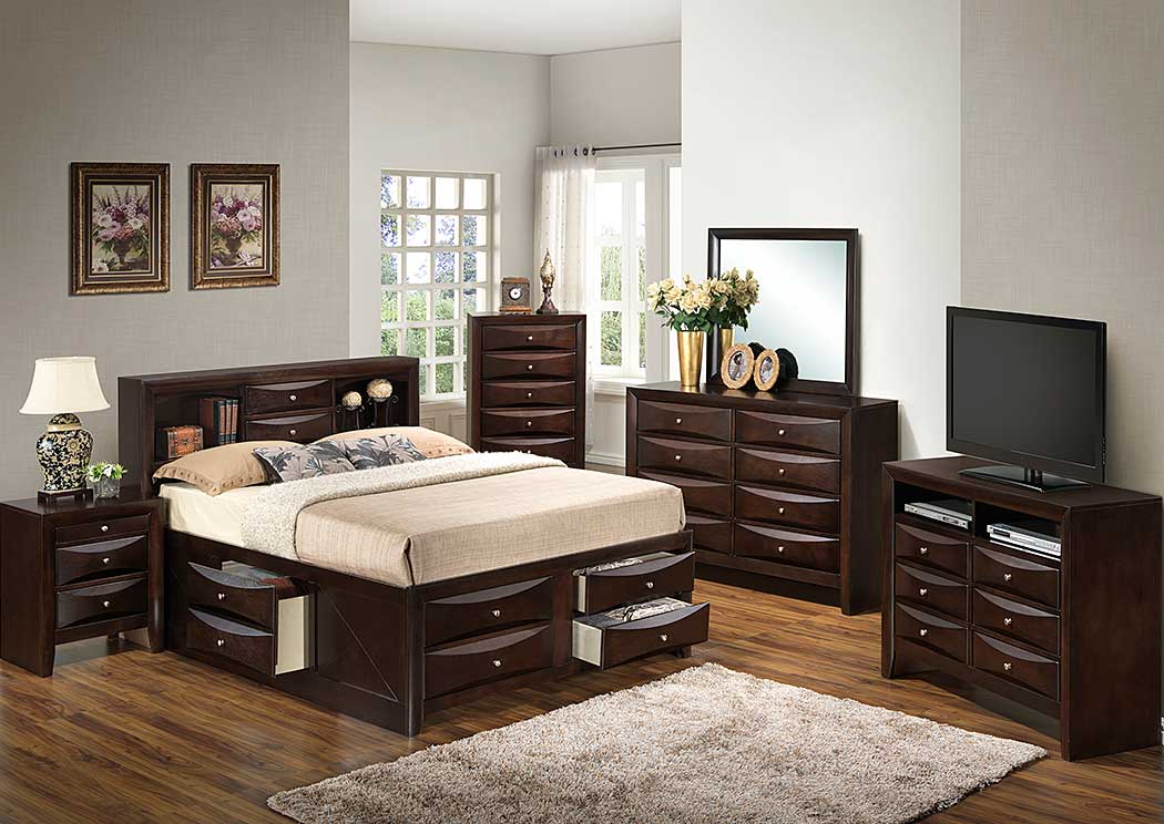 Cappuccino Full Storage Bookcase Bed, Dresser & Mirror,Glory Furniture