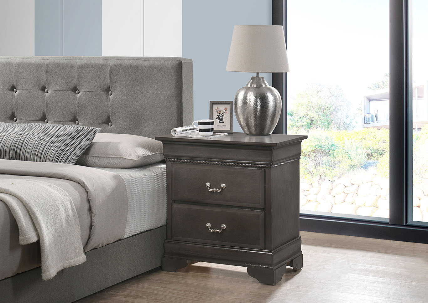 Carla Smoked Gray Nightstand,Glory Furniture