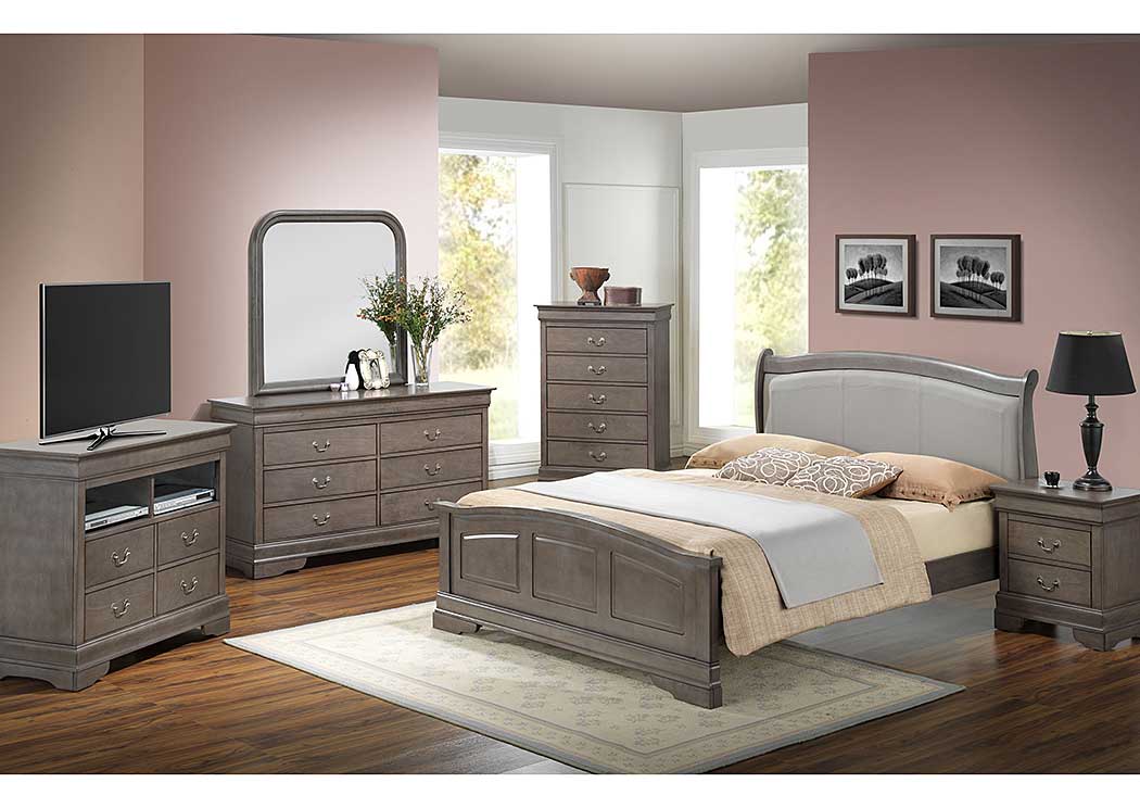 Grey King Low Profile Bed w/ PU Insert,Glory Furniture