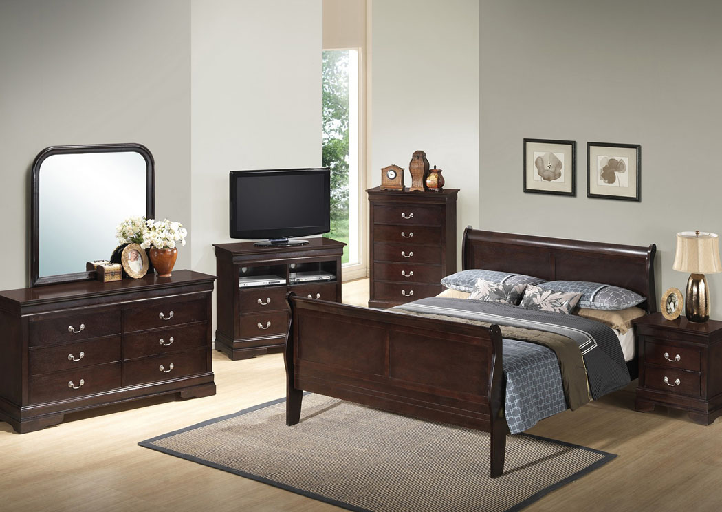 Cappuccino King Sleigh Bed, Dresser & Mirror,Glory Furniture