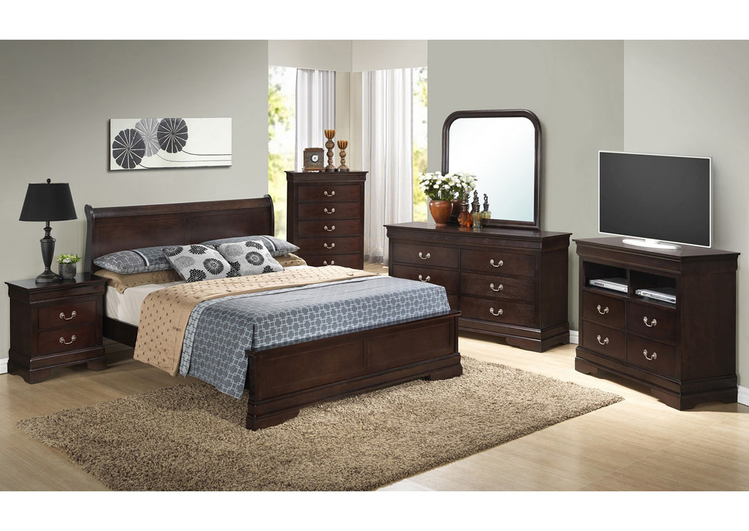 Cappuccino Queen Low Profile Bed, Dresser & Mirror,Glory Furniture