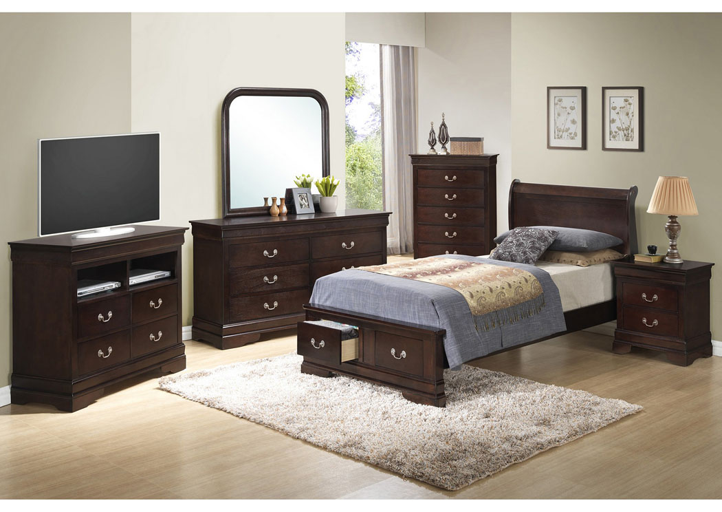 Cappuccino Full Low Profile Storage Bed, Dresser & Mirror,Glory Furniture