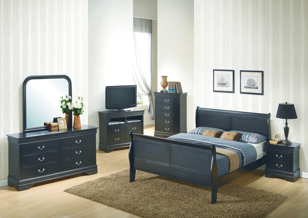 Black Queen Sleigh Bed, Dresser & Mirror,Glory Furniture