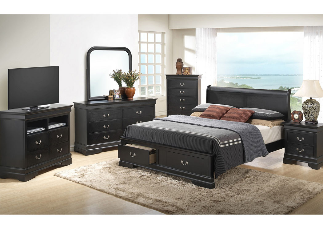 Black Queen Low Profile Storage Bed, Dresser & Mirror,Glory Furniture