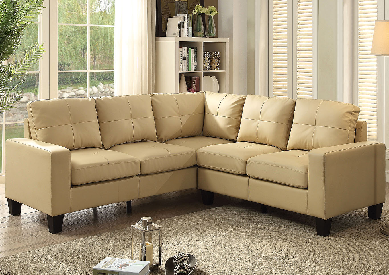 Beige Faux Leather Sectional L A Furniture, Faux Leather Sectional