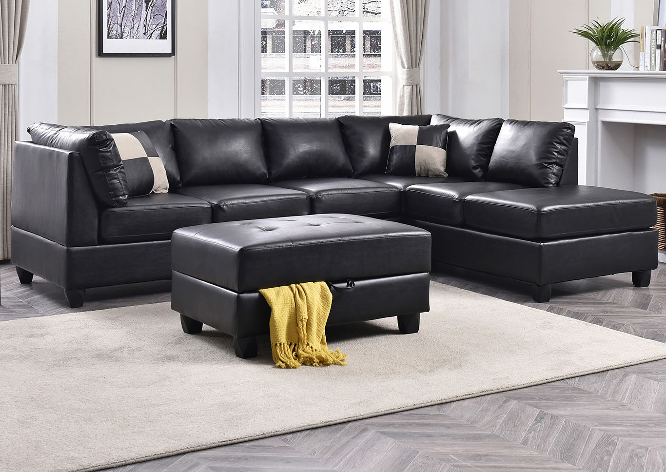 Black Faux Leather Sectional,Glory Furniture
