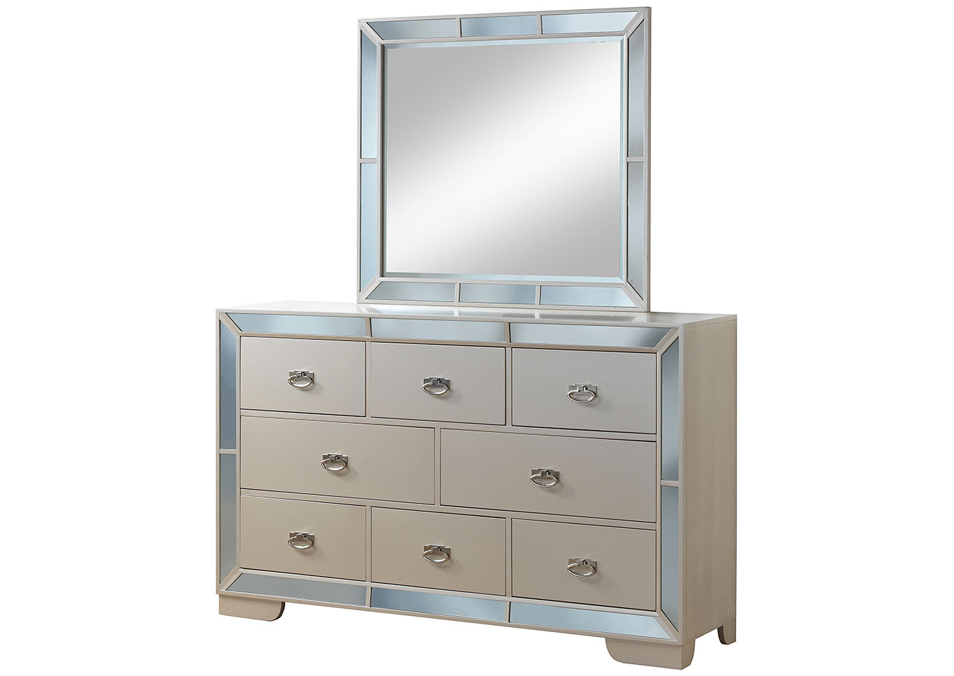 Pearl Shiny Tile Frame Dresser w/Mirror,Glory Furniture