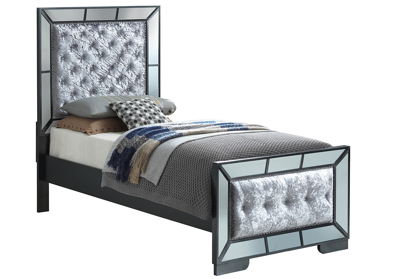 Black Mirror Tile Framed Twin Panel Bed,Glory Furniture