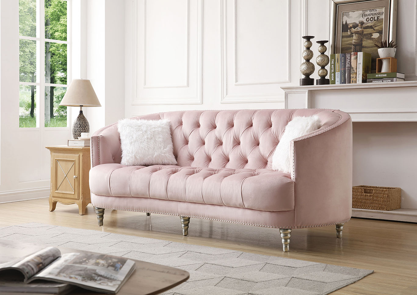 Dania Pink Stationary Sofa,Glory Furniture