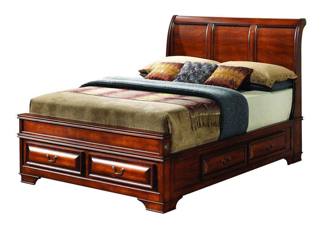 Six Drawer Cherry King Upholstered Storage Bed,Glory Furniture