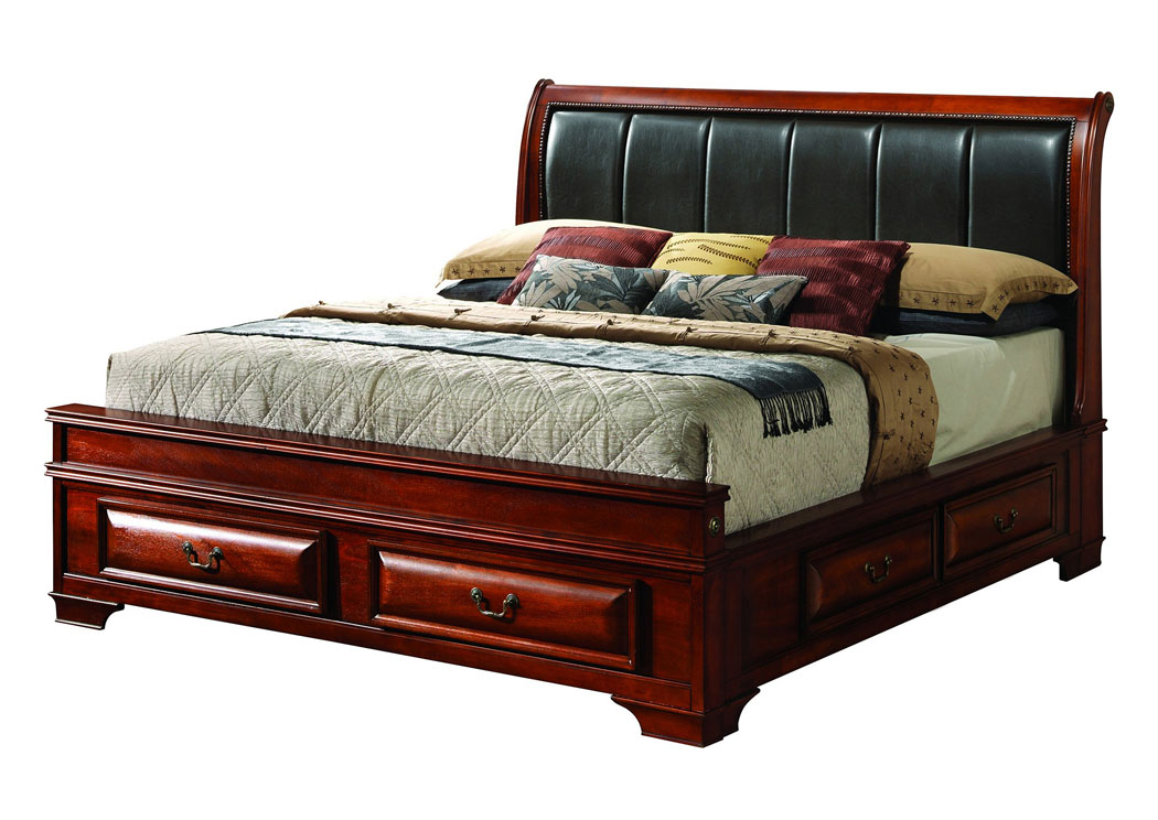 Cherry King Upholstered Bed w/ 6 Drawers,Glory Furniture