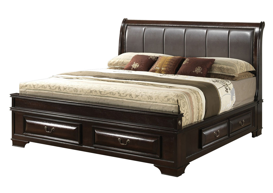 Six Drawer Cappuccino King Upholstered Sleigh Storage Bed,Glory Furniture