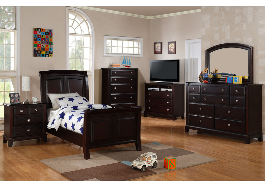 Cappuccino Twin Sleigh Bed, Dresser & Mirror,Glory Furniture