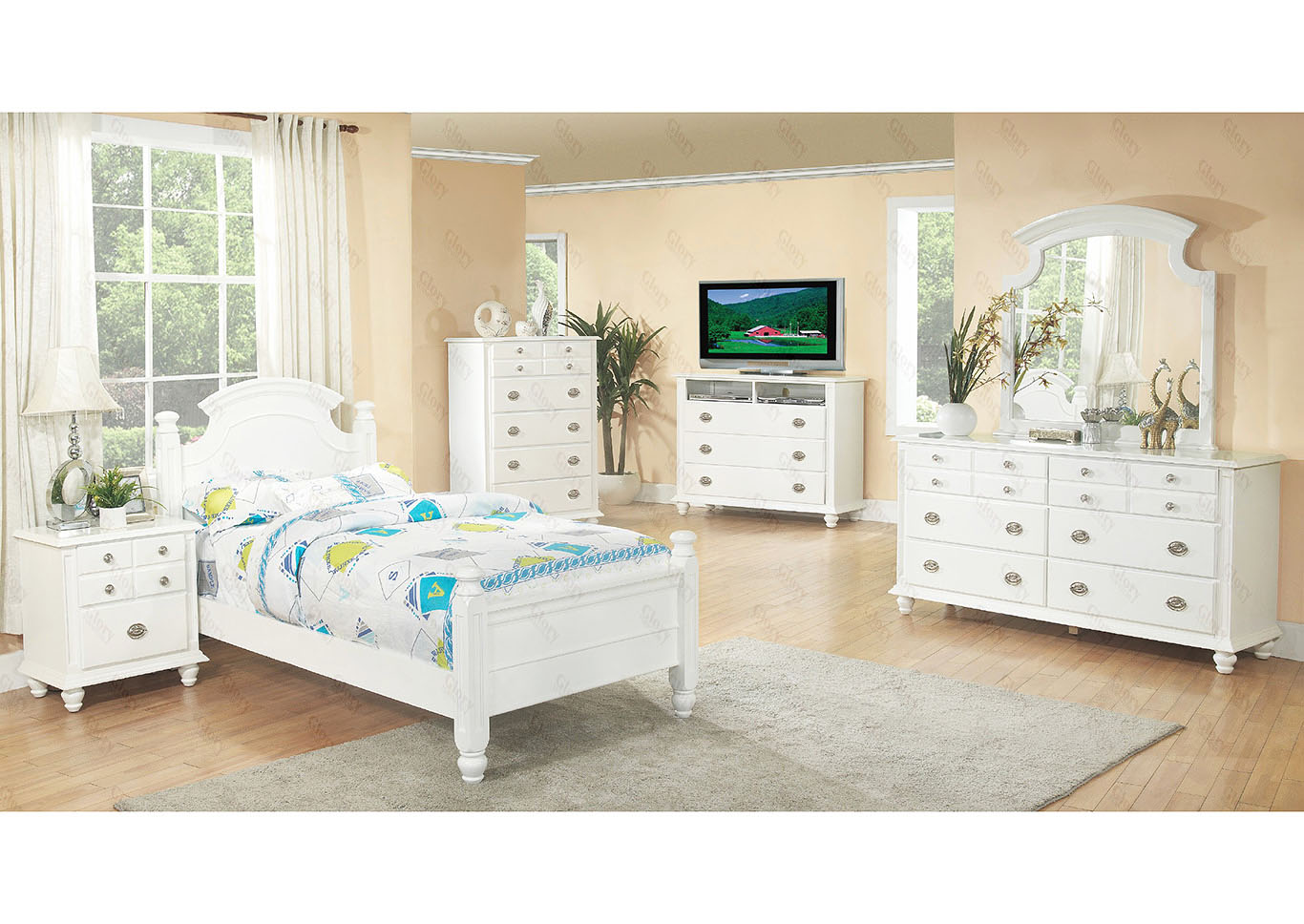 White Twin Poster Bed,Glory Furniture