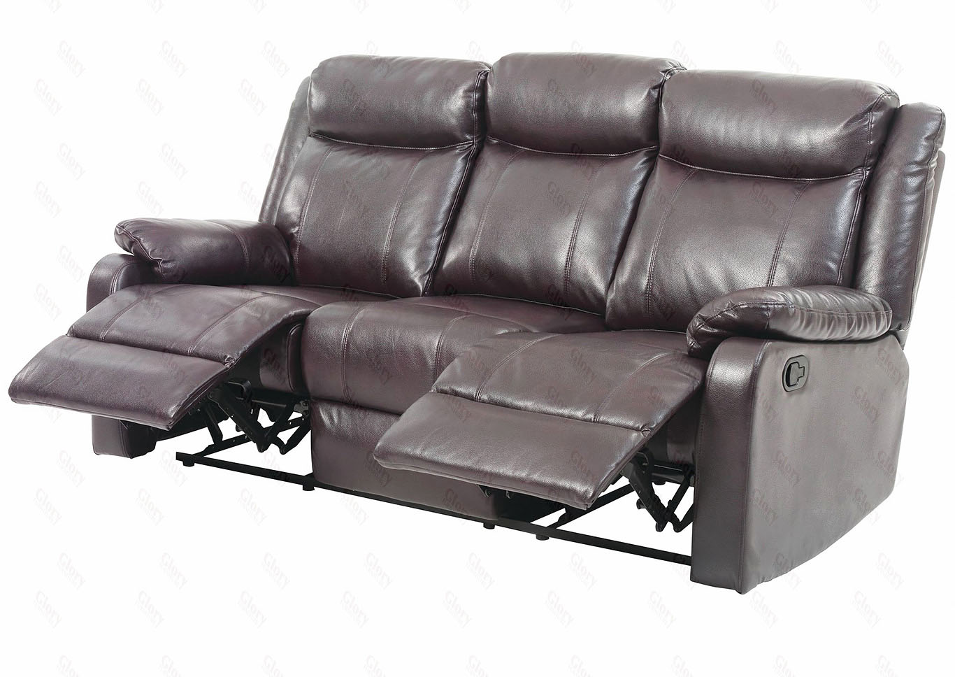 Dark Brown Faux Leather Double Reclining Sofa,Glory Furniture