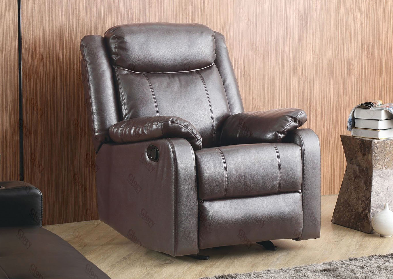 Dark Brown Faux Leather Rocker Recliner,Glory Furniture